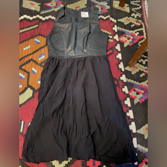 Leather and Chiffon Fit and Flare Dress - Picture 1 of 4